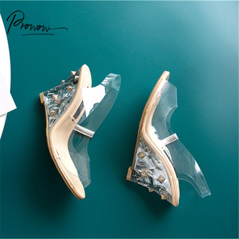 Prowow Fashion Style PVC Transparent Women Summer Sandals Sexy Open Toe Slip On Wedges Ladies Party Shoes Woman