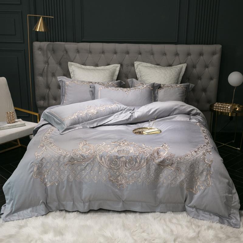 Chic Embroidery 4Pcs Duvet Cover Set 600TC Egyptian Cotton High End Soft Bedding Bed Sheet Pillowcases Queen King Size Sets