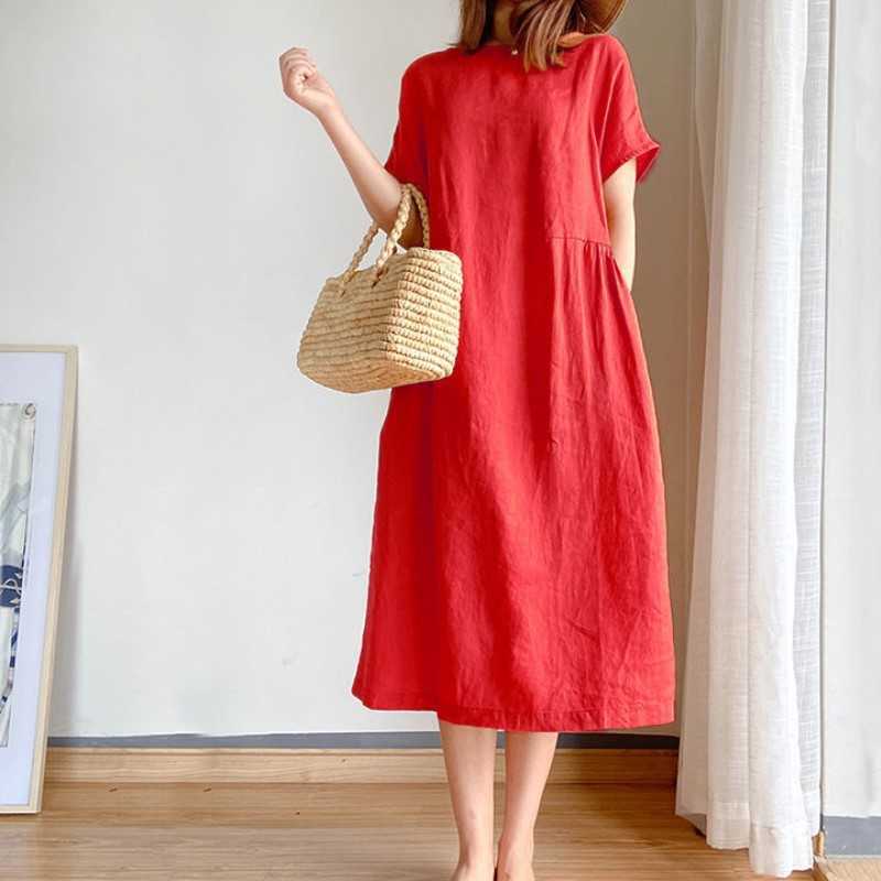 VANOVICH Women's Dress Summer Solid Color Pluz Size Short Sleeve Round Collar Korean Style Women Clothing 210615