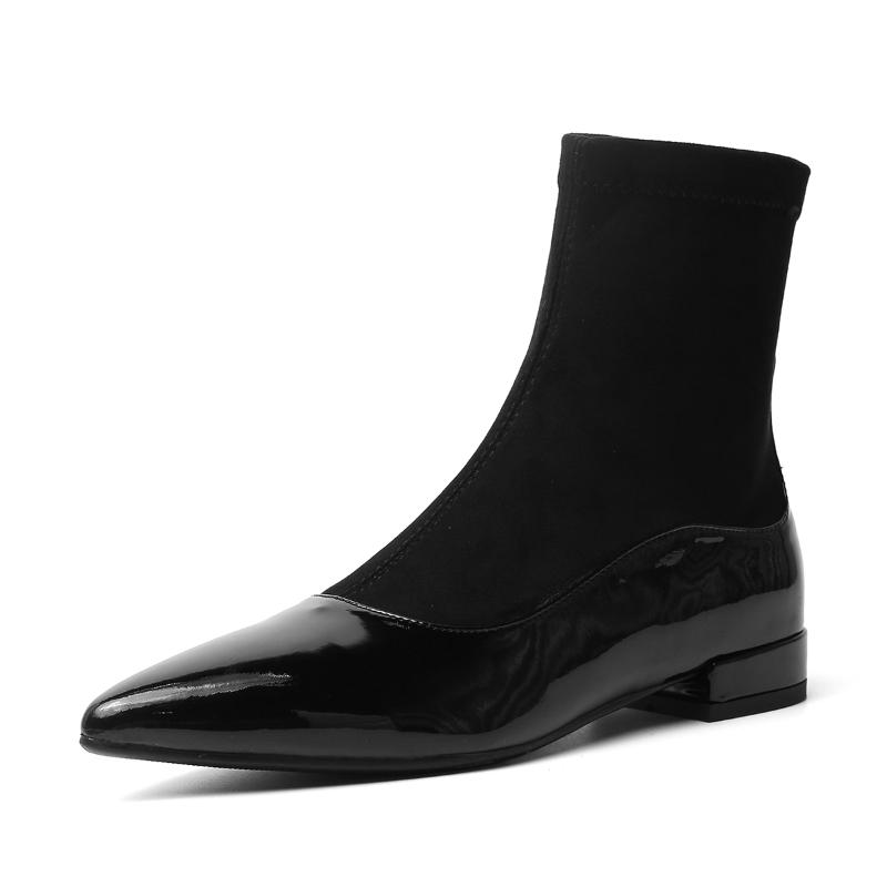 Boots 2021 Autumn Winter Fashion Women's Socks High-Quality Real Leather Fabric Flat-Bottom Pointed Toe Casual Women Shoes