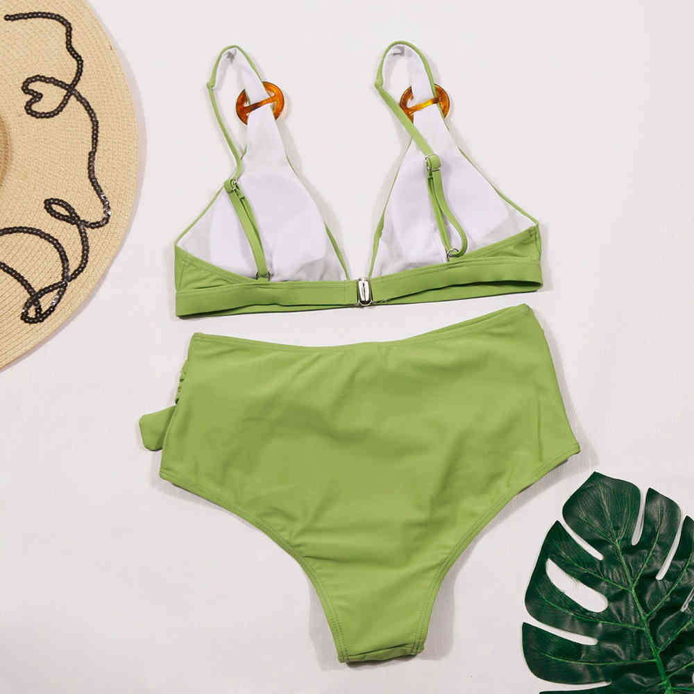 Green Summer Sexy 2 Pieces Bikini Set Vintage Printed Push Up High Cut Swim Wear Bathing Suit Women Swimsuit Bikinis B415 210420