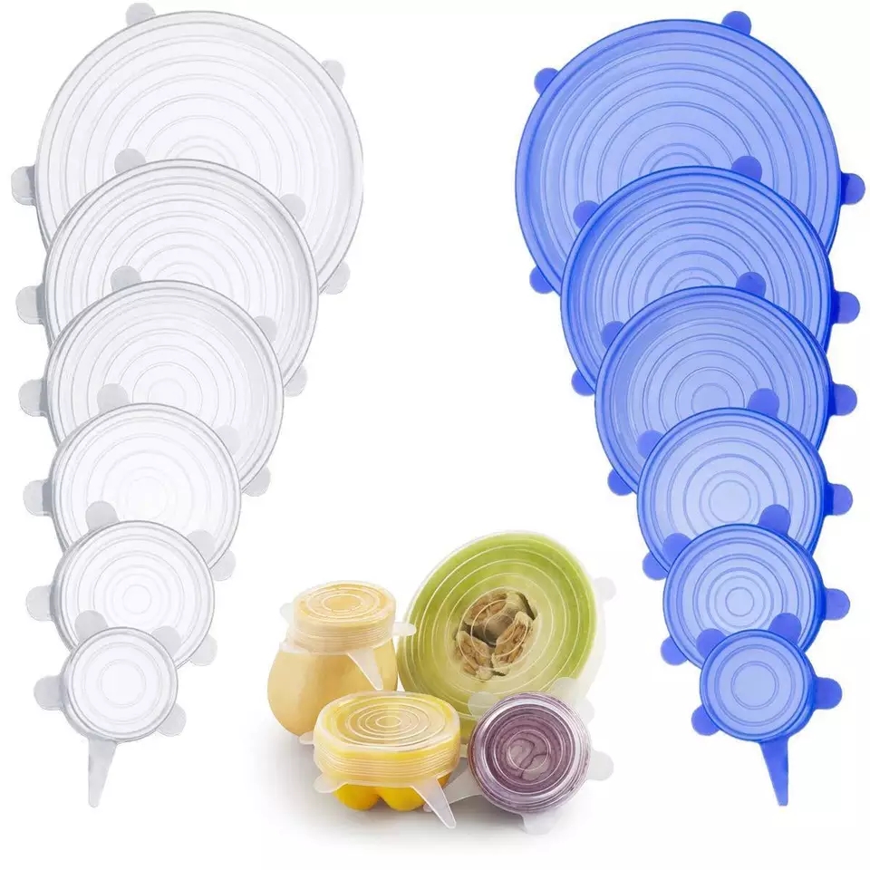 Silicone Stretch Lids Set Kitchen Food Wrap Bowl Pot Fresh Keeping Wraps Seal Cover Suction Lid Dining Accessories 6PCS Sets FHL150-YFA