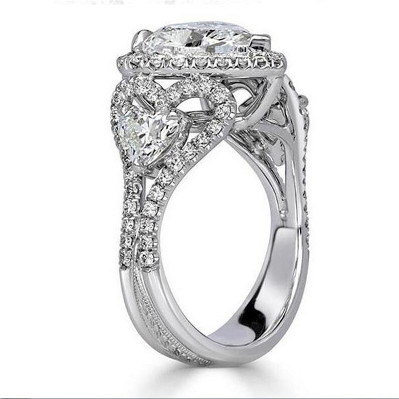 Size 6-10 Top Sell Handmade Wedding Ring Luxury Jewelry 925 Sterling Silver Heart Shape White Topaz CZ Diamond Zircon Gemstones Party Women Engagement