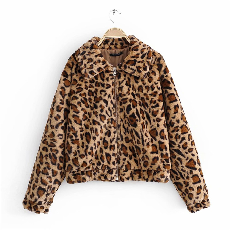 Evfer Winter Ladies Leopard Print Vintgae Think Jackets Outwear Women Fashion Animal Autumn Hairy Loose Coats Chic 210421