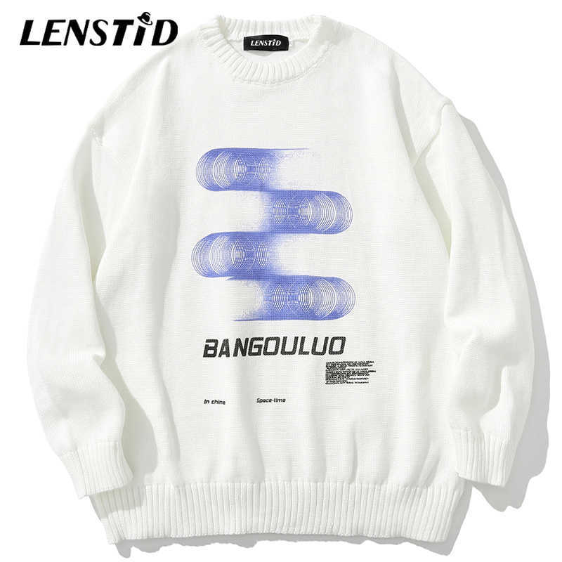 LENSTID Men Hip Hop Knitted Jumper Sweaters Creative Pattern Print Streetwear Harajuku Autumn Hipster Casual Knitwear Pullovers 211008