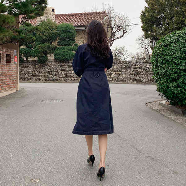 Summer Turn down collar Big Swing Dress Women Double-breasted Belt Waist es Puff Sleeve Solid OL Casual 210519