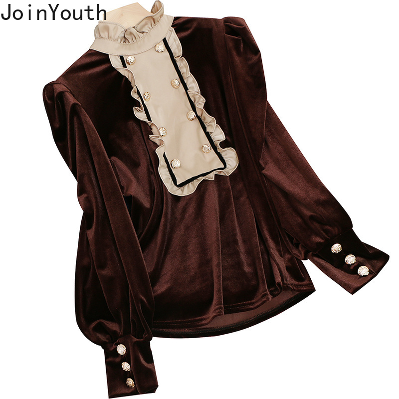 Neploe Blusas Mujer De Moda Stand Neck Ruffles Slim Blouses Women Patchwork Double-breasted Shirt Korean Chic Tops 4G302 210422