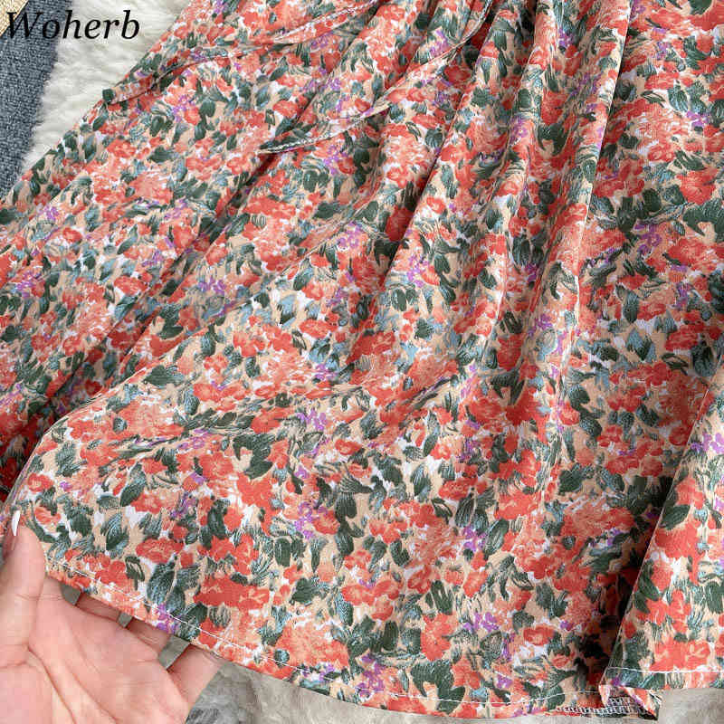 Summer Dress Flower Print Square Collar Elegant Dresses Vintage Puff Sleeve Ruffle Mini Korean Robe Vestidos 210519