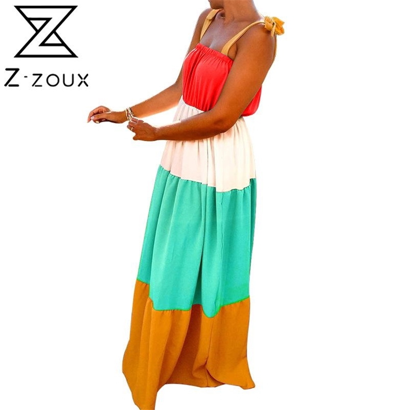 Women Dress Sleeveless Color Matching Sexy Bohemian es For Plus Size Vintage Long Girls Summer 210513