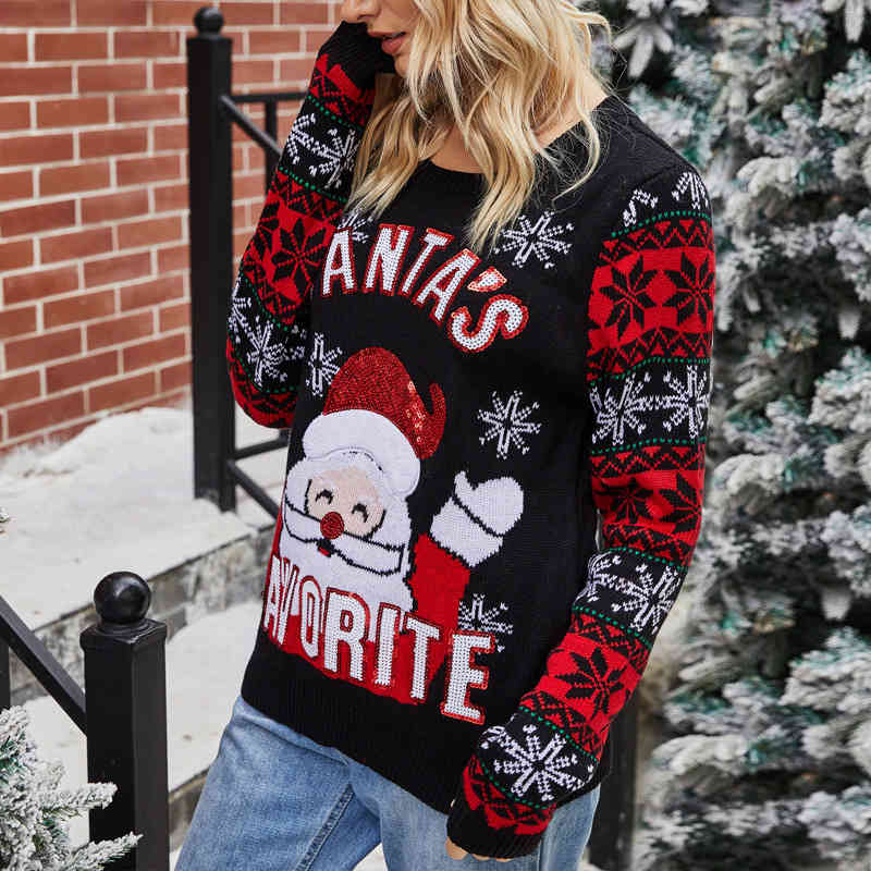 Ugly Christmas Jumper Sweater Autumn Winter New Santa Claus Jacquard Knitted Pullover Sweaters Tops For Women Fashion 210413