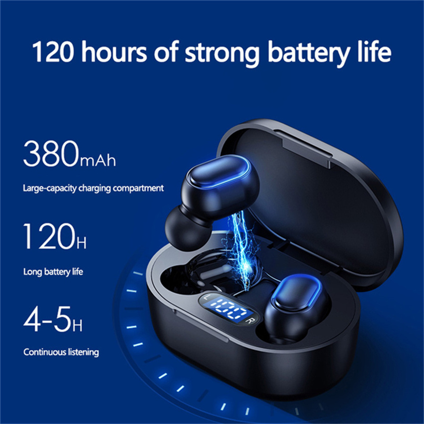 E7S TWS Black Ear Bud True Wireless Bluetooth EarphonesTouch Control Water proof Stereo inEar Headphones with charge case Built658