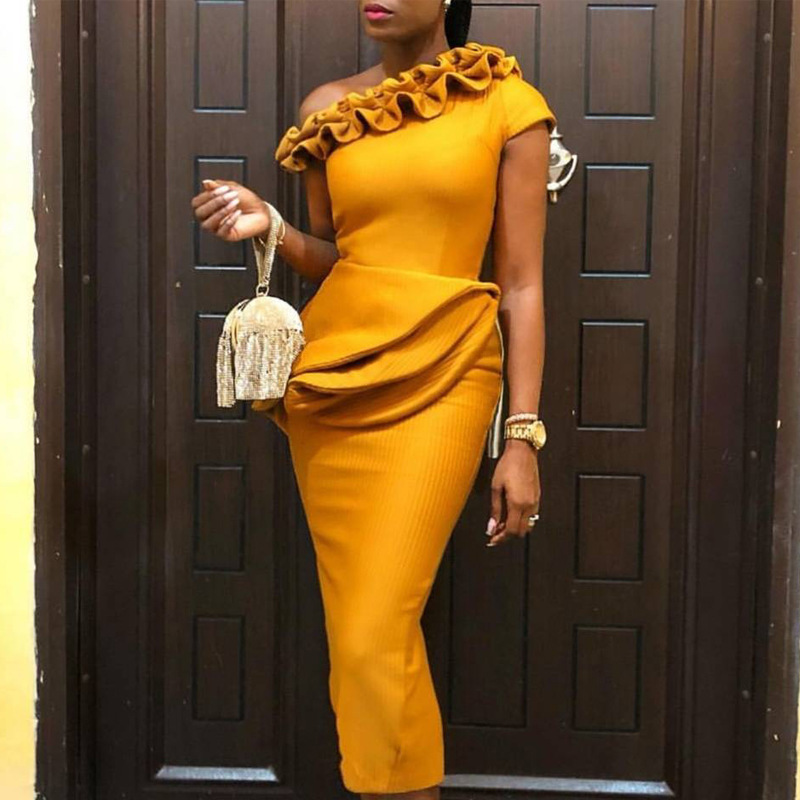 Summer Women Yellow Ruffles Club Bodycon Bandage Dress Sexy Sleeveless Celebrity Runway Party Dresses Vestidos 210423