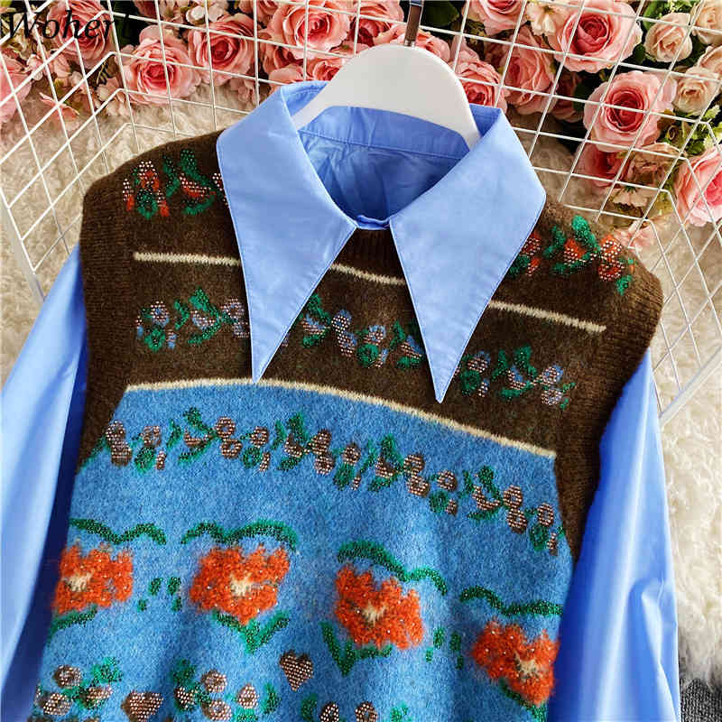 Vintage Crochet Floral Sweater Vest O-neck Sleeveless Korean Knitted Waistcoat Loose Solid Color Shirt Tank Tops 210422