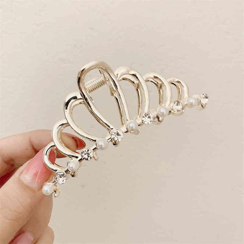Hair Jewelry Accessories Pearl Alloy Shark Clip 2021 Large Grab Korea Dongdamen Rhinestone Pin Lovely Girl