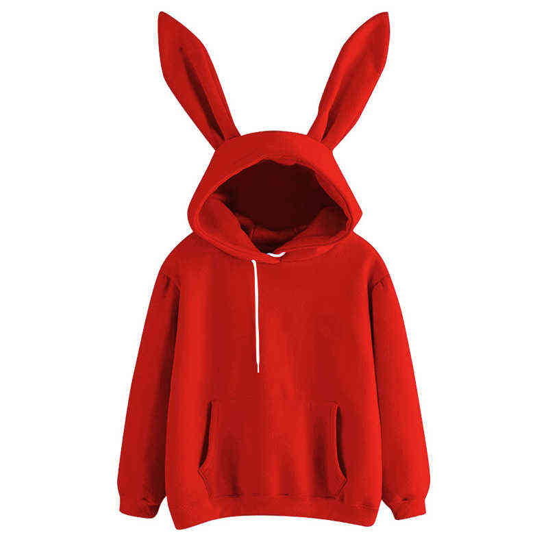 Autumn Winter Women Hoodies Kawaii Rabbit Ears Fashion Hoody Casual colors Solid Color Warm Sweatshirt Hoodies For Women 211109