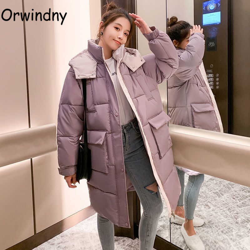 Orwindny Long Winter Coat Women Solid XS-2XL Warm Parkas Female Hooded Padded Clothing Snow Wear Jackets 210819