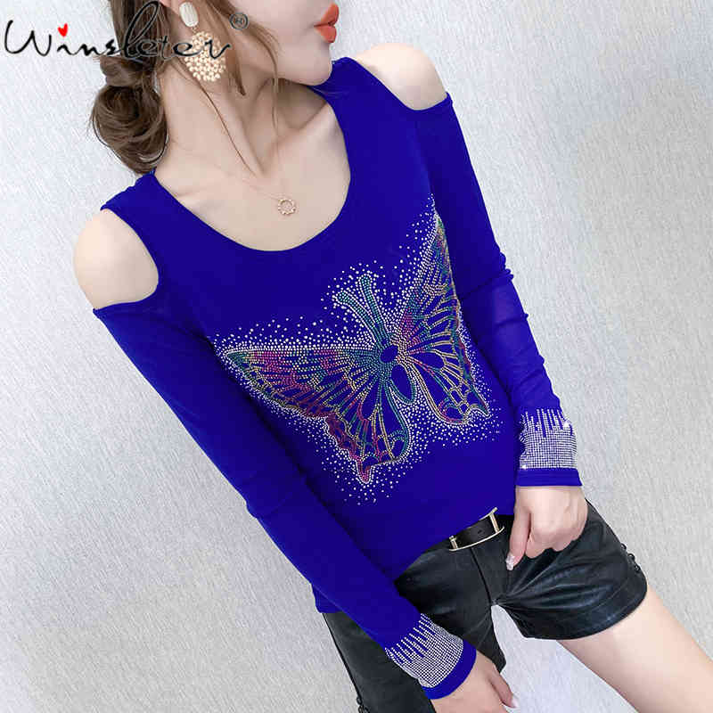 Women's T-Shirt Fall Winter European Style T-shirt Chic Off Shoulder Shiny Mesh Butterfly Diamonds Women Tops Sexy Back Ropa Mujer, Black tshirt
Women's T-Shirt Fall Winter European Style T-shirt Chic Off Shoulder Shiny Mesh Butterfly Diamonds Women Tops Sexy Back Ropa Mujer, Black tshirt