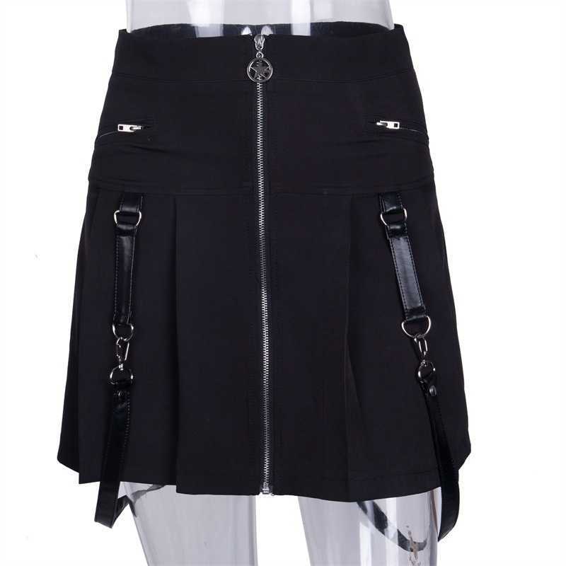 Gothic Traf High-waisted Pleated Skirt Y2k Harajuku Vintage Aesthetic Women Moto & Biker Skirts For E Girl Punk Clothing 82105 210712wtt