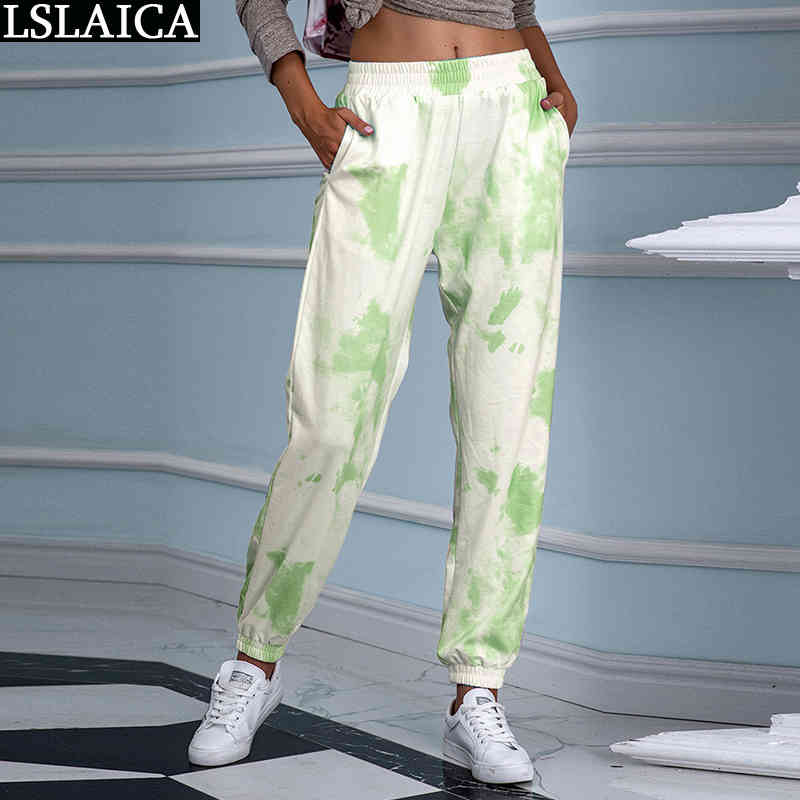 Women Sweatpants Casual Tie Dye Print Mid Waist Woman Pants Autumn Plus Size Long Trousers Sportswear Drop 210520