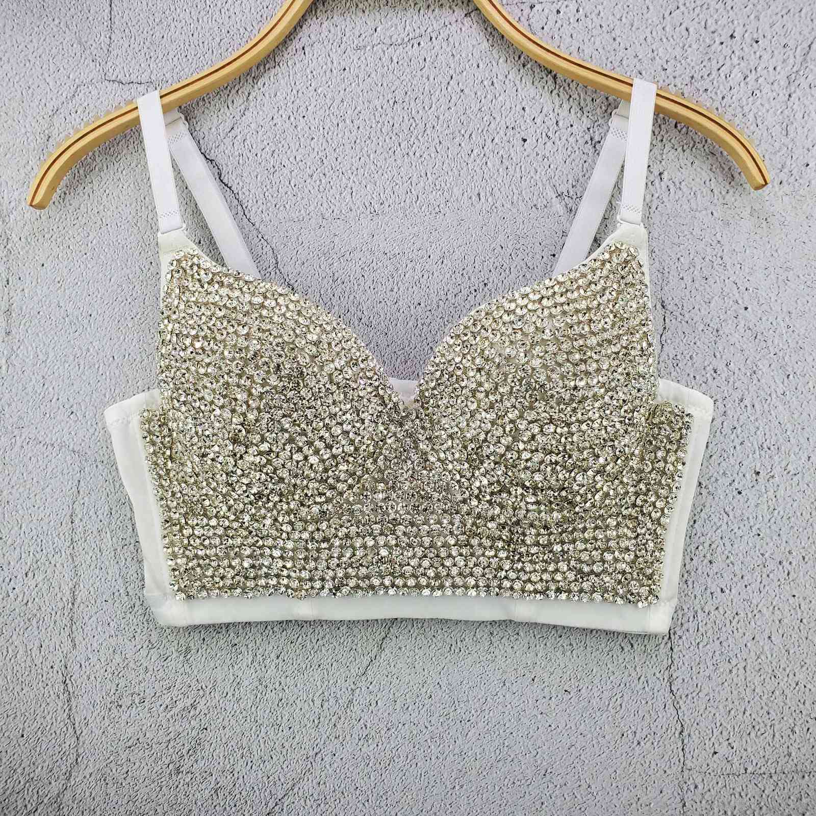 Bead Bustier Corset Pearls Diamond Push Up Night Club Bralette Women's Fashion Bra Cropped Top Plus Size 210625