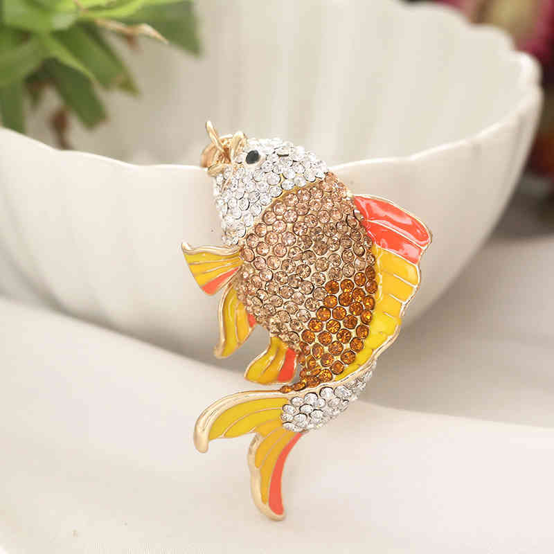 Key Rings Chinese Style Koi Inlaid with Diamond Cartoon Goldfish Creative Metal Keychain Pendant Carp Jewelry Cute