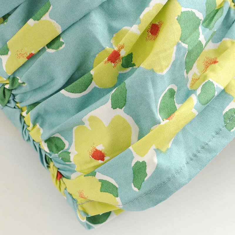 Floral Print Mini Dress Women Short Sleeve Party Bodycon Female Square Collar Pleated Summer Sundresses Robe 210508