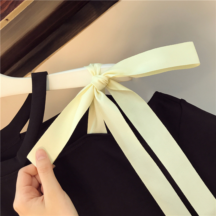 plus size Summer korean 2 piece set Women Sweet Sexy One Shoulder Black T-Shirt and High Waist White Bow Midi Skirts Suit Female 210519