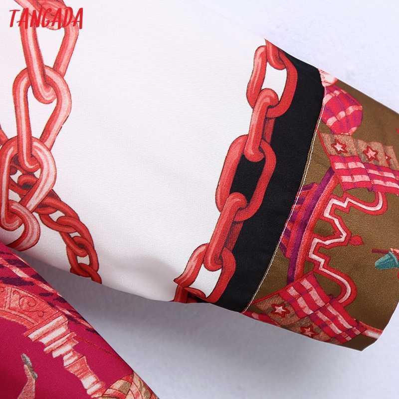 Tangada Women Vintage Chain Patchwork Print Oversize Irregular Blouse Ladies Chic Long Kimono Shirts Tops BE947 210609