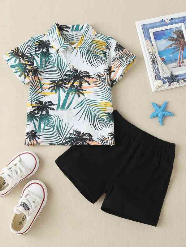 Baby Boy Palm Tree Polo Shirt With Shorts SHE