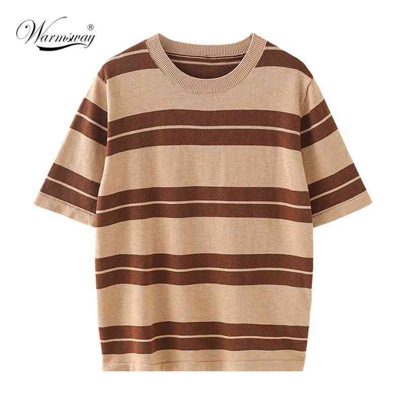 Tomboy Style Half Sleeve T-Shirts Summer Couples Striped Loose Tees Tops Breathable Students Leisure Fashion B-101 210522