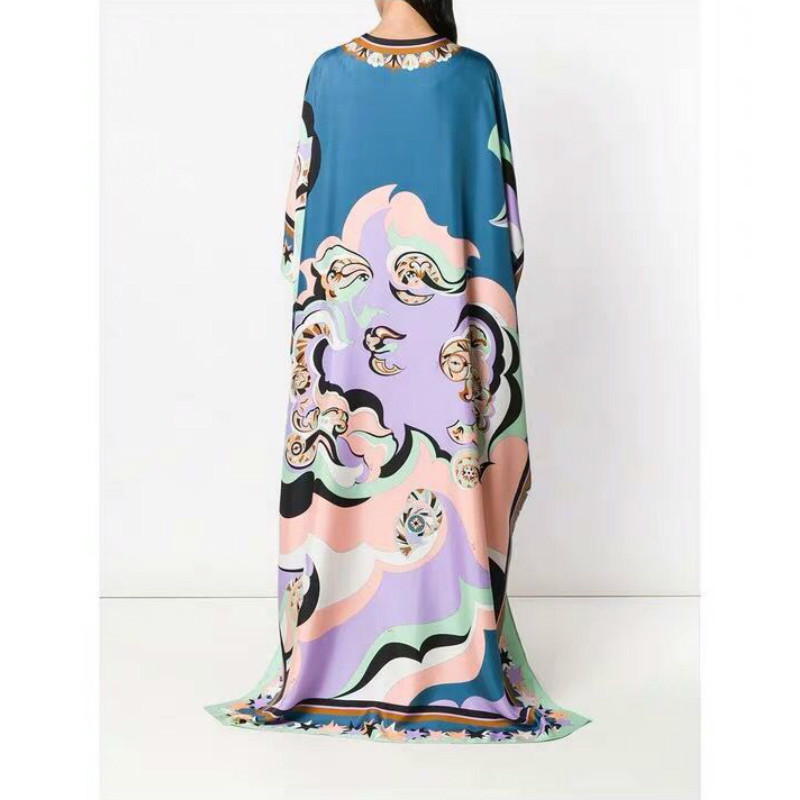 VKBN s Fashion Women Long Dress Three Quarter V-Neck Geometric Pattern Printing Maxi Dresses for Women 210507
