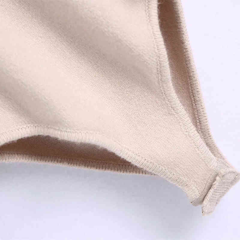 Casual Woman Stretchy Turtleneck Backless Knit BodySuits Spring Fsihon Lantern Sleeve Bodysuit Female Chic Bodysuits 210515