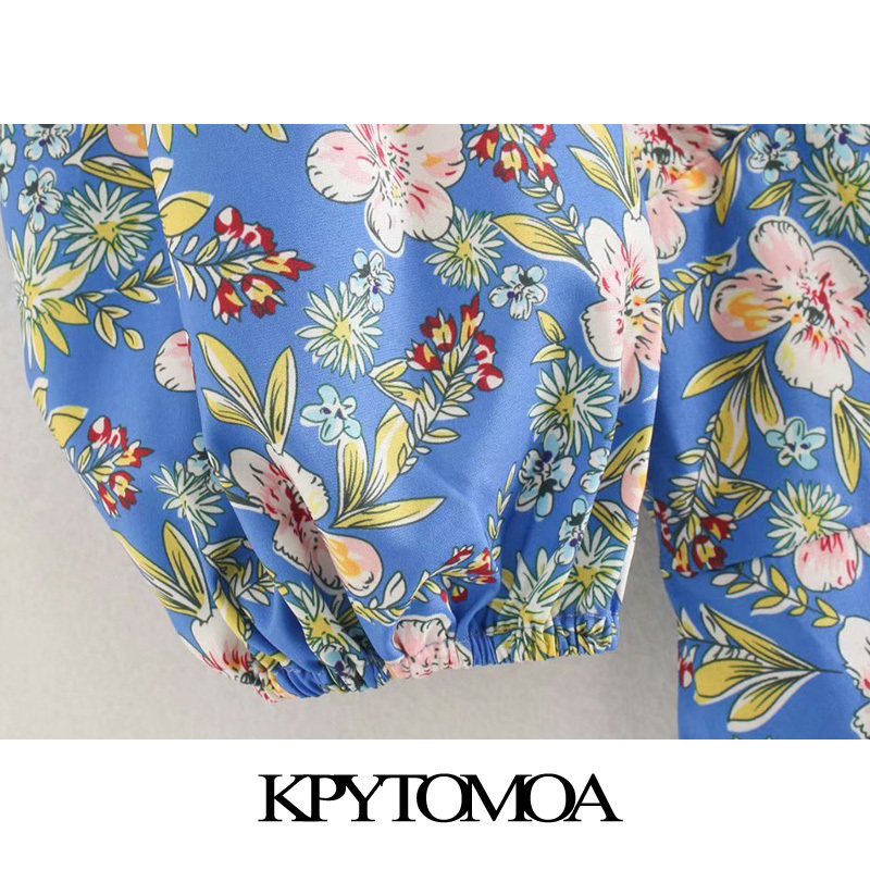 Women Chic Fashion Floral Print Mini Dress Backless Zipper Puff Sleeves Female Dresses Vestidos Mujer 210420