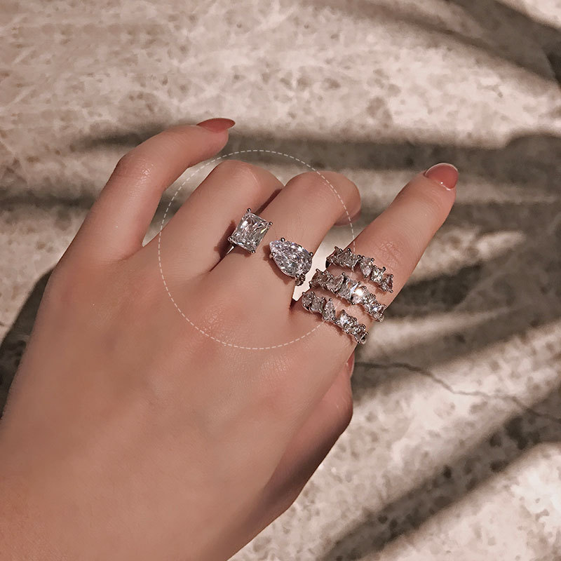 Cute Bling Zircon Stone Adjustable Silver Rings for 925 Sterling Silver Women Wedding Engagement Fashion Jewelry 2021 Trend
