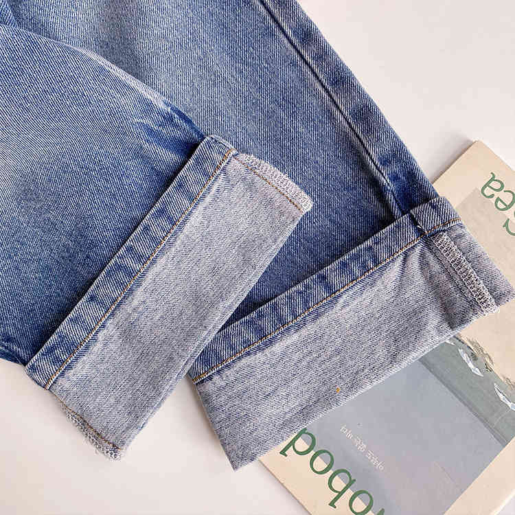 Autumn boys girls loose straight jeans 1-7 years children fashion wide leg Hem denim pants 210508