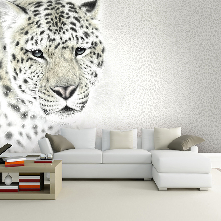 Animal White Leopard wallpaper Photo Mural Customized Size Non-woven 3D Wall Paper Living Room TV Sofa Background Modern Simple Home Decor