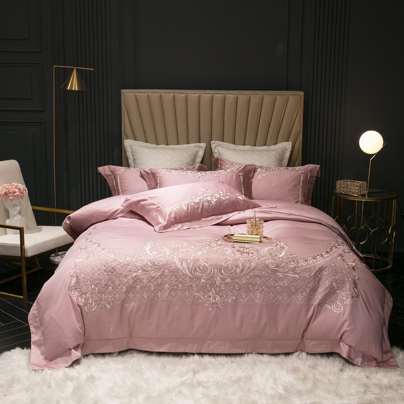 Chic Embroidery 4Pcs Duvet Cover Set 600TC Egyptian Cotton High End Soft Bedding Bed Sheet Pillowcases Queen King Size Sets