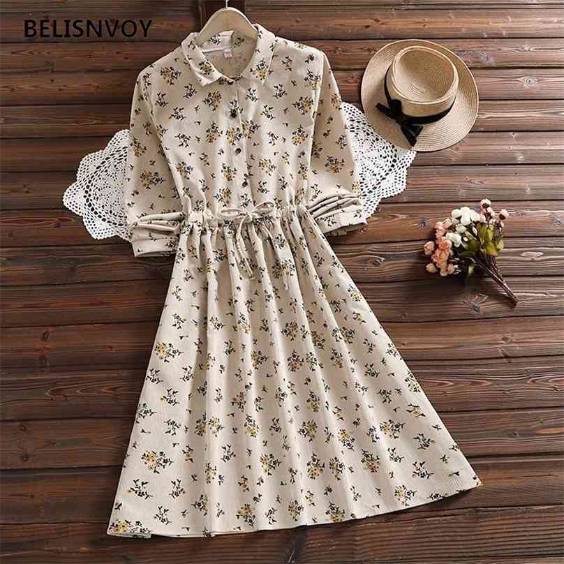 Mori Girl Autumn Spring Women Dress Turn-down Collar Apricot Lace Up Vestidos Floral Printed Corduroy Elegant Midi Chic Dresses 210520, Khaki
Mori Girl Autumn Spring Women Dress Turn-down Collar Apricot Lace Up Vestidos Floral Printed Corduroy Elegant Midi Chic Dresses 210520, Khaki