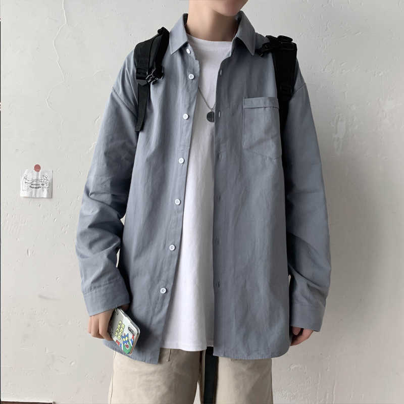 Sping Korean Fashion Mens Shirts Daily Casual Loose Button Down 100% Cotton Long Sleeve Left Chest Pocket Shirts 4XL 5XL 210528