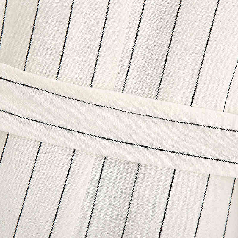 Summer Casual Stripe Blazer Women Notched Neck Short Sleeve Office Suit Jacket Female Single Button Sashes Elegant Coat 210515