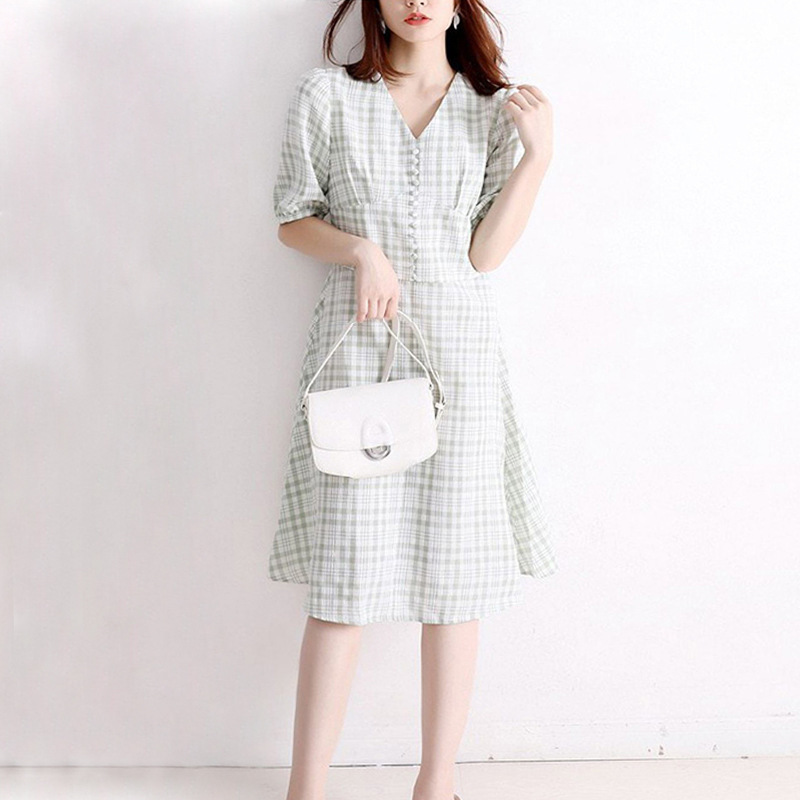 Japan Style Vintage Office Lady Plaid Dresses for Women V-neck Button Design Silm Dress Summer Elegant Soft Vestidos 210525, Yellow
Japan Style Vintage Office Lady Plaid Dresses for Women V-neck Button Design Silm Dress Summer Elegant Soft Vestidos 210525, Yellow