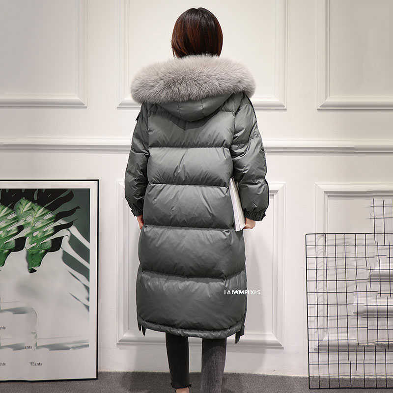 Women's 90% White Duck Down Parka With Real Fur Collar - Warm, Long, Hooded Winter Coat