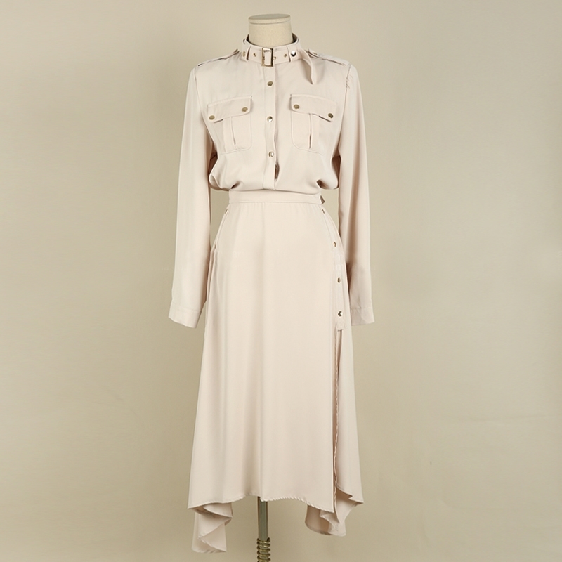 Korea Chic Elegant Mature Solid Spring Dress Slim High Waist Mid-Length Stand Collar Women Office Lady Vestido Mujer 210520