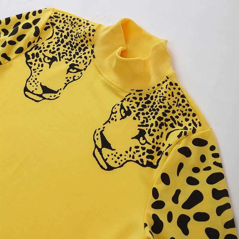 Leopard Print Women's Long Sleeve Patchwork Sweatshirt Pullover Spring Autumn Streetwear Sweatshirt Female 210910