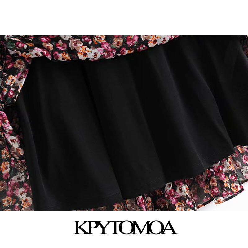 Women Fashion Patchwork Floral Print Chiffon Midi Dress Long Sleeve With Lining Female Dresses Vestidos 210420