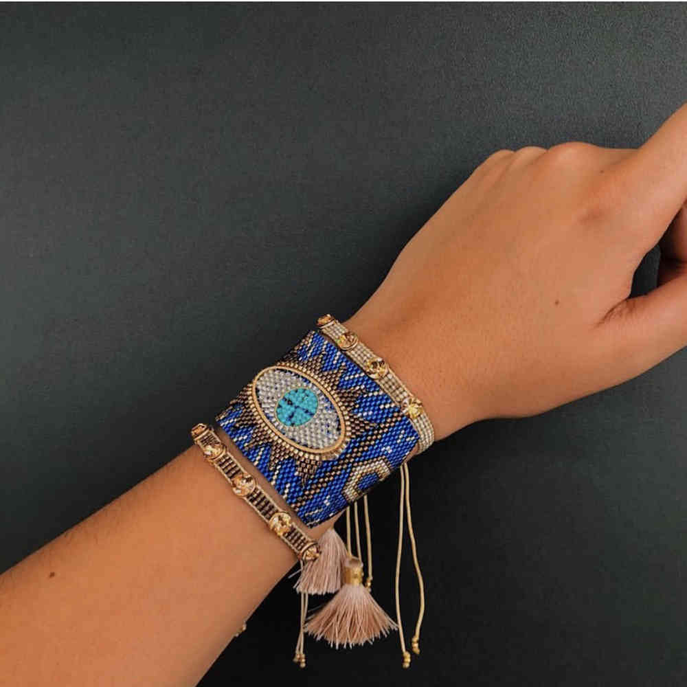BLUESTAR 2021 Wide Turkish Evil Eye Bracelet Women MIYUKI Armband Chic Crystal Handmade Tassel Woven Jewelry
BLUESTAR 2021 Wide Turkish Evil Eye Bracelet Women MIYUKI Armband Chic Crystal Handmade Tassel Woven Jewelry