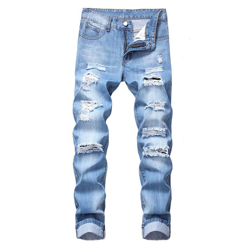 

Men's Jeans Men Distressed Casual No Elasticity Pants Slim Ripped Denim Bleached Knee Holes Washed Destroyed High Quality Free Shi, T-305 vintage