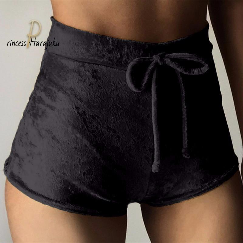 Women's Shorts S-2XL Women Velvet Drawstring Plus Size Casual Mid Waist 2021 Summer Sexy Skinny Booty Drop