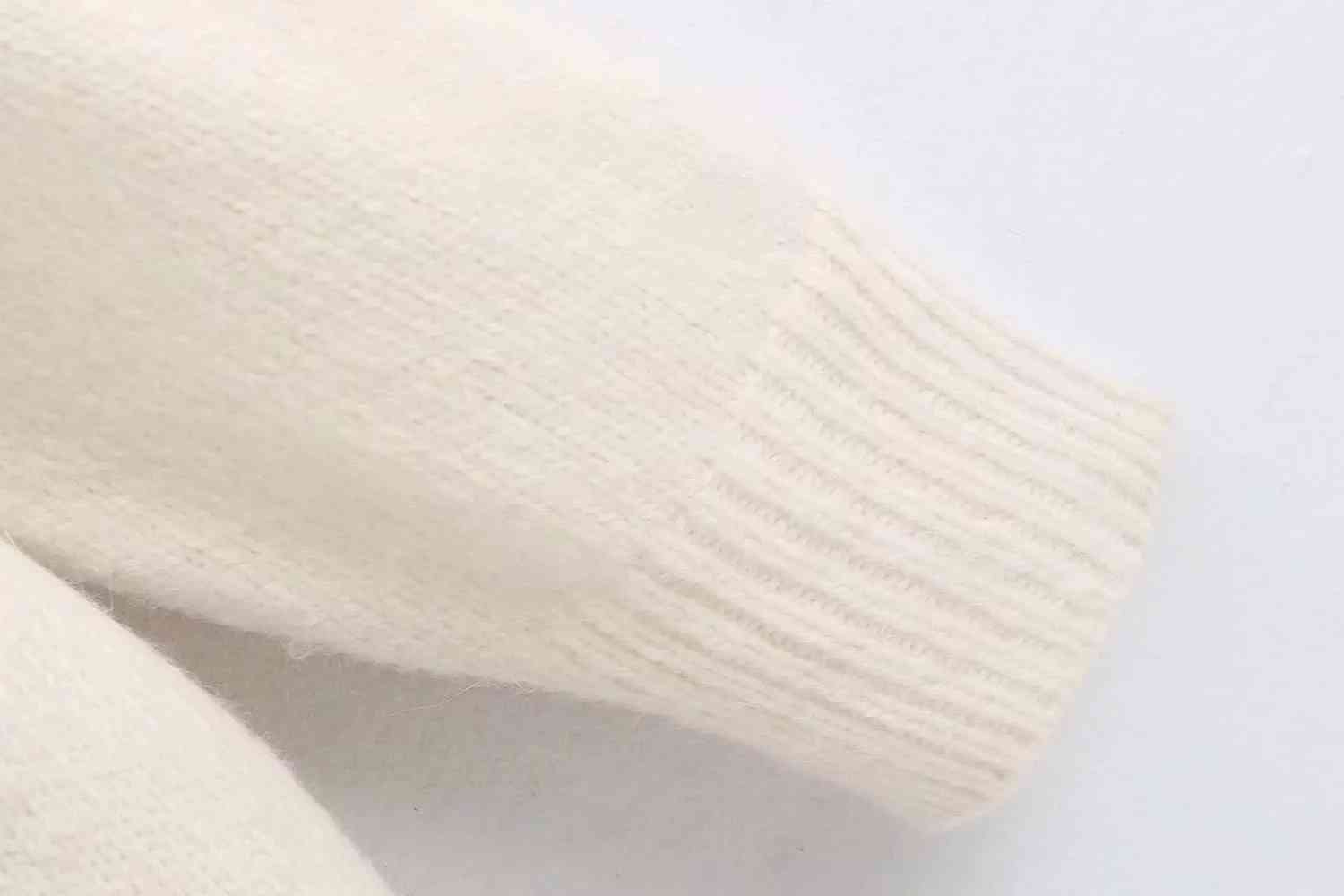 Vintage white ruffle sweater women long sleeve knitted female winter clothes 210521