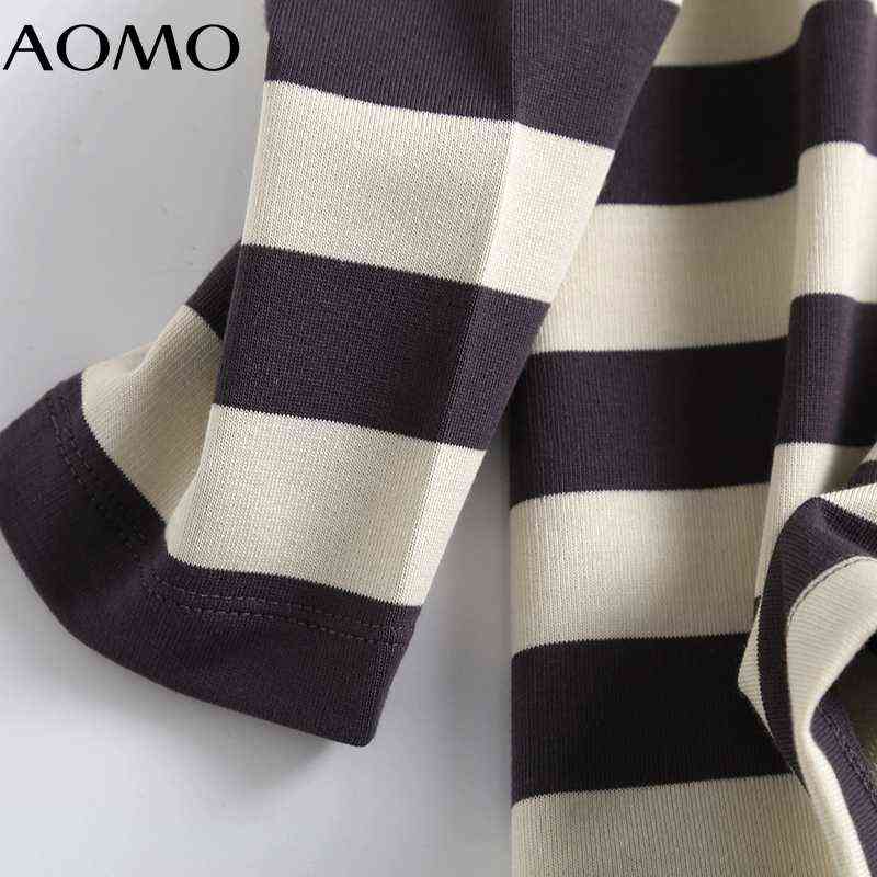 AOMO Women High Quality Striped Print Sweatshirts Oversize Long Sleeve O Neck Loose Pullovers Female Tops 6D42A 211108